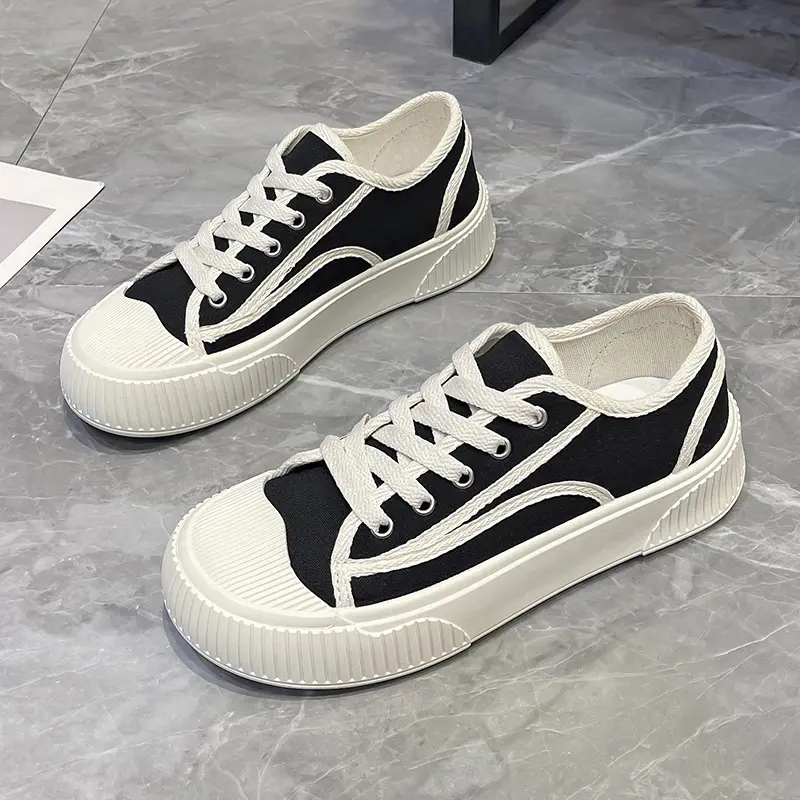 Women Round Head Sports Shoes Korean-style Breathable Canvas Trainers Plus Sizes Shoes for Women