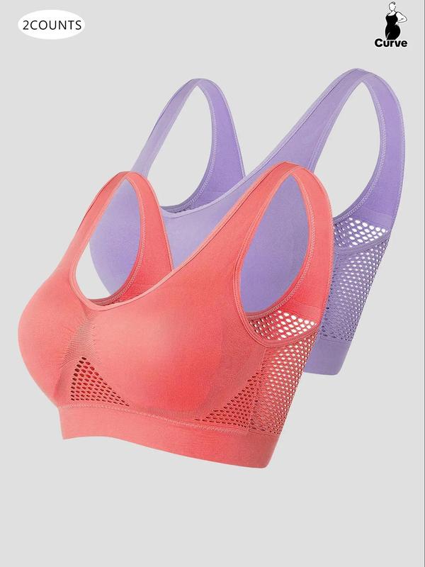 Plus Size Push Up Bra, Women's Breathable Comfortable Wireless Bra for All Seasons, Hollow Out Mesh Plus Size Bra for Women 2
