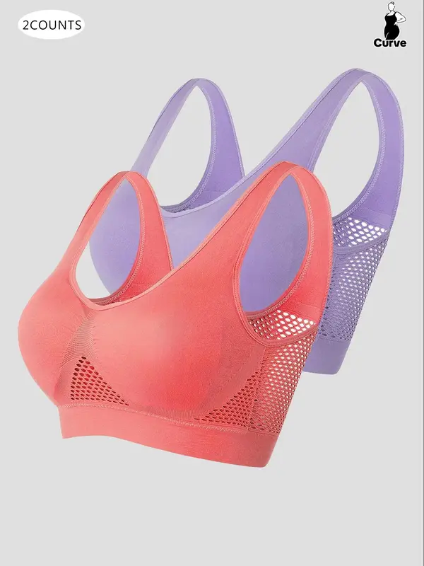 Plus Size Push Up Bra, Women's Breathable Comfortable Wireless Bra for All Seasons, Hollow Out Mesh Plus Size Bra for Women 1