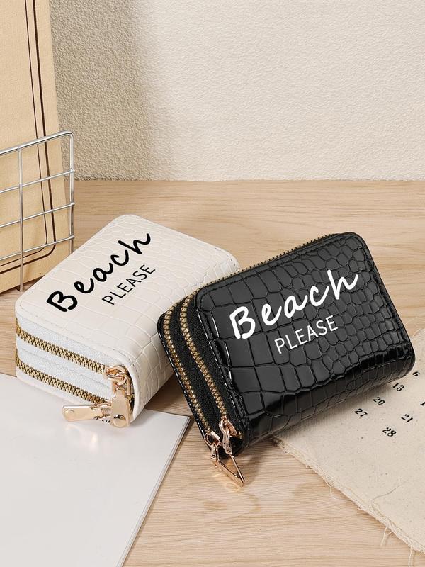 Fashionable Letter Pattern Double-layer Zipper Coin Purse, Lightweight and Portable Credit Card Storage Bag, Casual and Simple Multi-slot Women's Card Bag 7