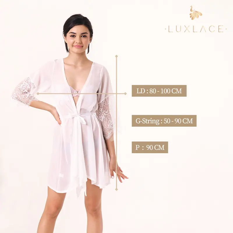 LUXLACE WEAR ALETHA Kimono Sexy Bahan Sifon Lingerie Jumbo Transparant Baju Tidur Wanita Dewasa Renda Piyama Set 100% PRIVASI TERJAGA 1