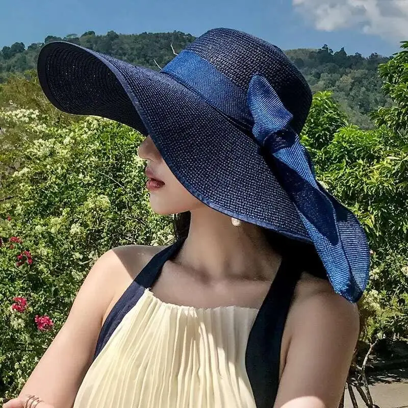 Summer Woman Wide Brim Straw Women Holiday Beach Visor Fashion Panama Cap For Girl Sunscreen Sun Bucket Hat Foldable