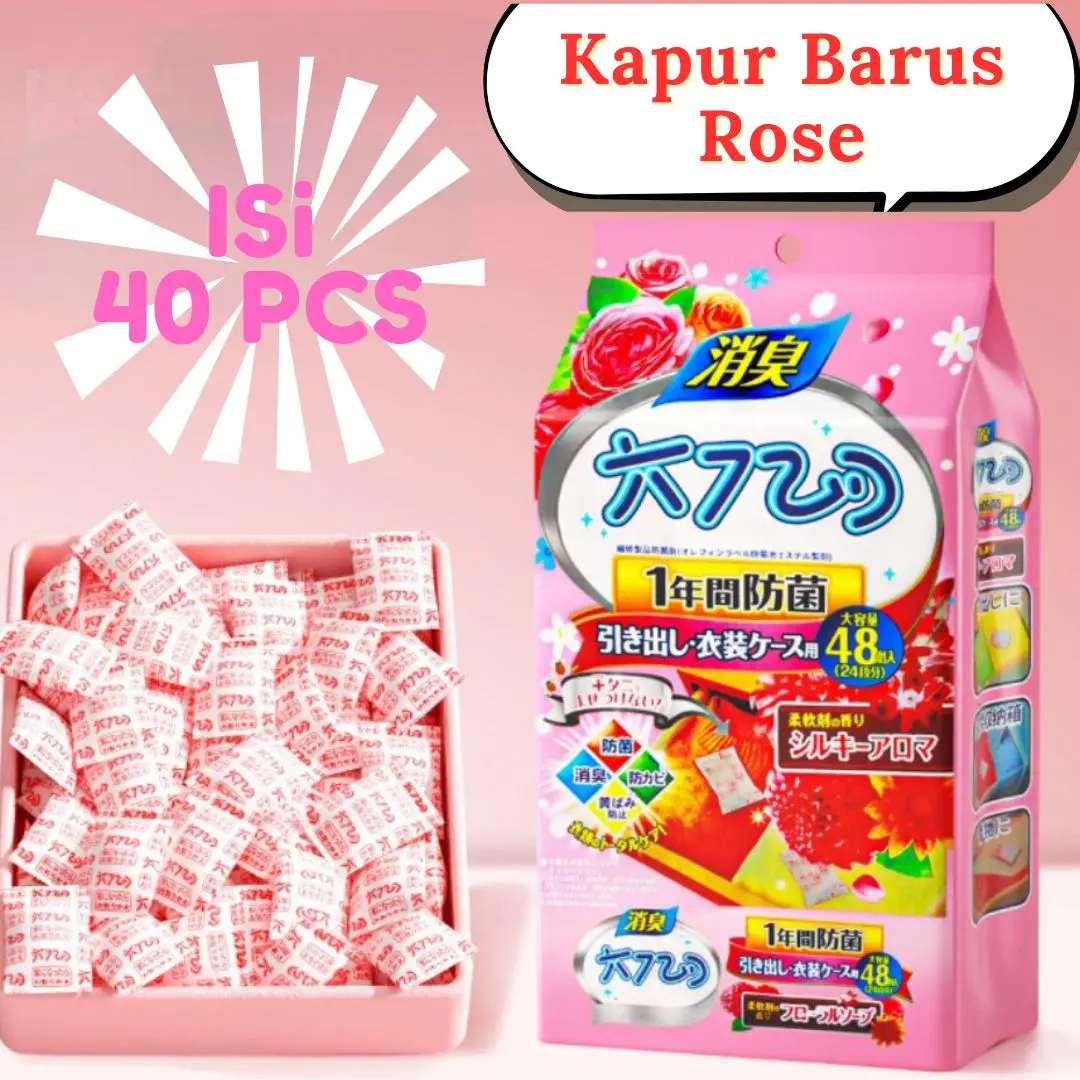 Kapur Barus Rose isi 40pcs Kemasan Modern Anti Serangga & Jamur Penghilang Bau Anti Lembab