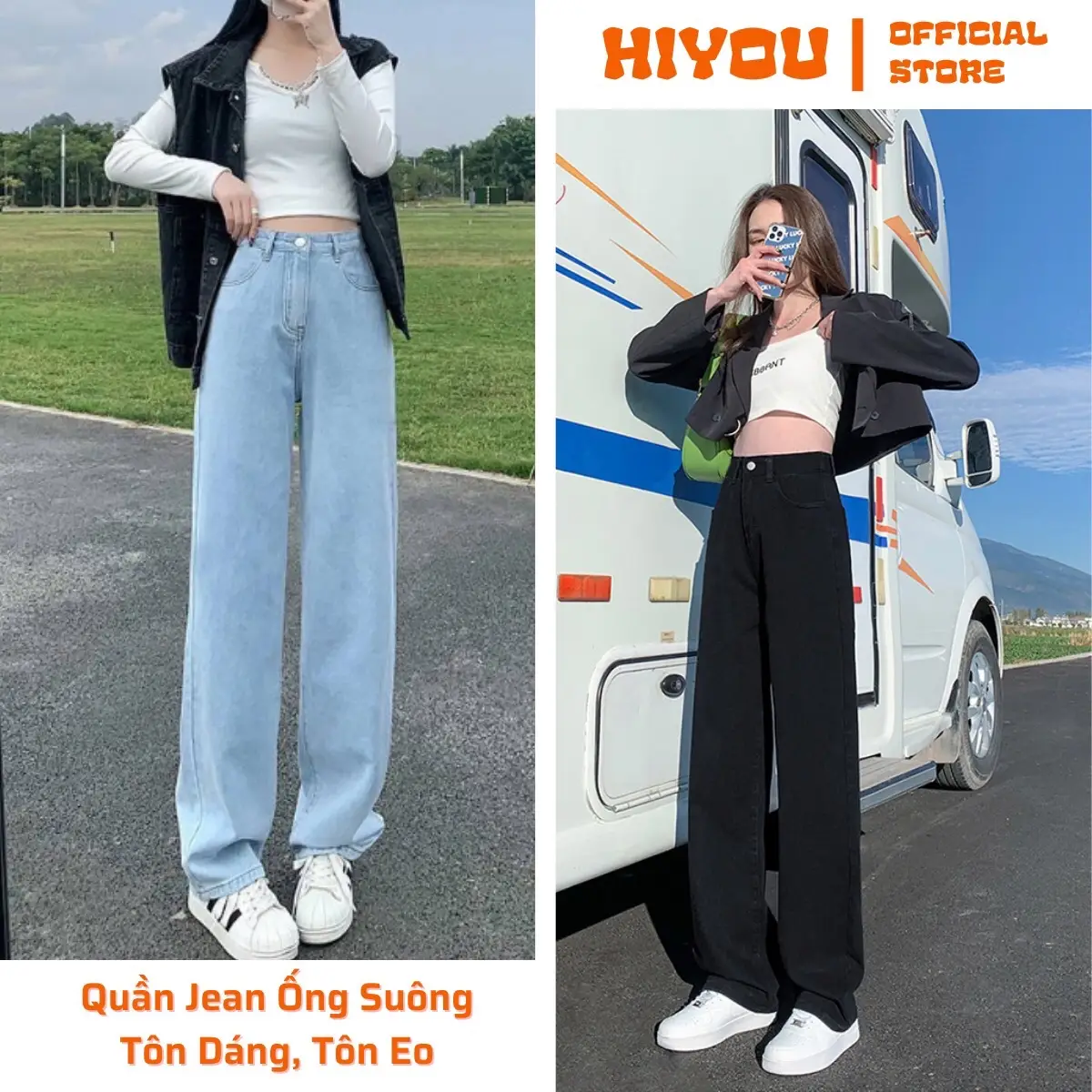 Quần jean nữ ống rộng, chất jean cao cấp, Quần Jean nữ dáng suông vải dày dặn Pants quần  bò Voi Women Ong