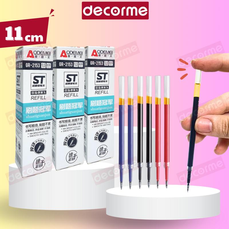 Ruột bút gel đen xanh đỏ ODE153 ngòi 0,5mm viết êm trơn tru mực cao cấp nhanh khô thay thế các loại bút bấm Decorme