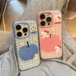Pink Blue Plaid Star kt Bear iPhone16/15/14 Couple 13promax Phone Case Apple 12/11