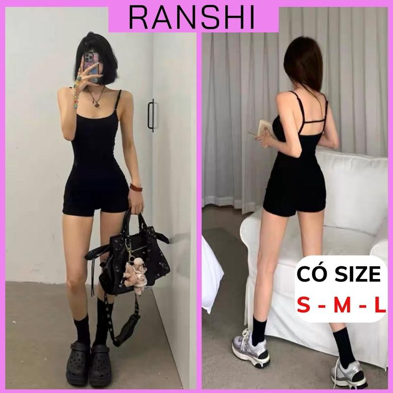 (CÓ SIZE) Jumpsuit SẴN MÚT Hở Lưng Dây RANSHI Hai Dây Sợi Mảnh Điều Chỉnh Được Bodysuit Chất Thun Tăm Lạnh Jumpsuit Đi Biển - RBS042 Nữ Women Nhung ÁO