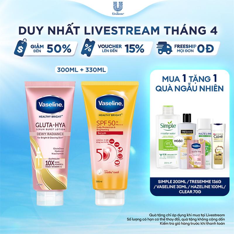 Combo 2 Serum Chống Nắng Vaseline Với SPF50+PA++++ Hỗ Trợ Bảo Vệ Da 300ml + Sữa dưỡng thể Vaseline Gluta-Hya Hỗ Trợ Dưỡng Da Chuyên Sâu Nữ 330ml [1]