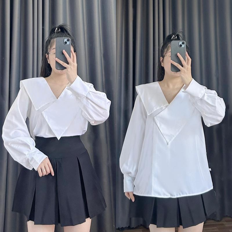 Áo sơ mi kiểu nữ, áo sơ mi giành cho nữ thiết kế hàn quốc vải lụa chéo hàn mềm mát Đậu bigsize 50-90kg-Sm158 4