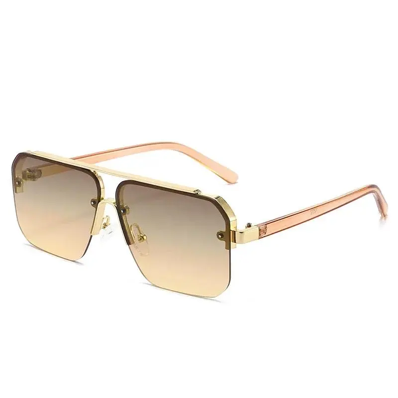 Fashion Big Square Sunglasses Women Luxury Brand Pilot Clear Sun Glasses Female Oversized Half Frame Shades Eyewear Rimless