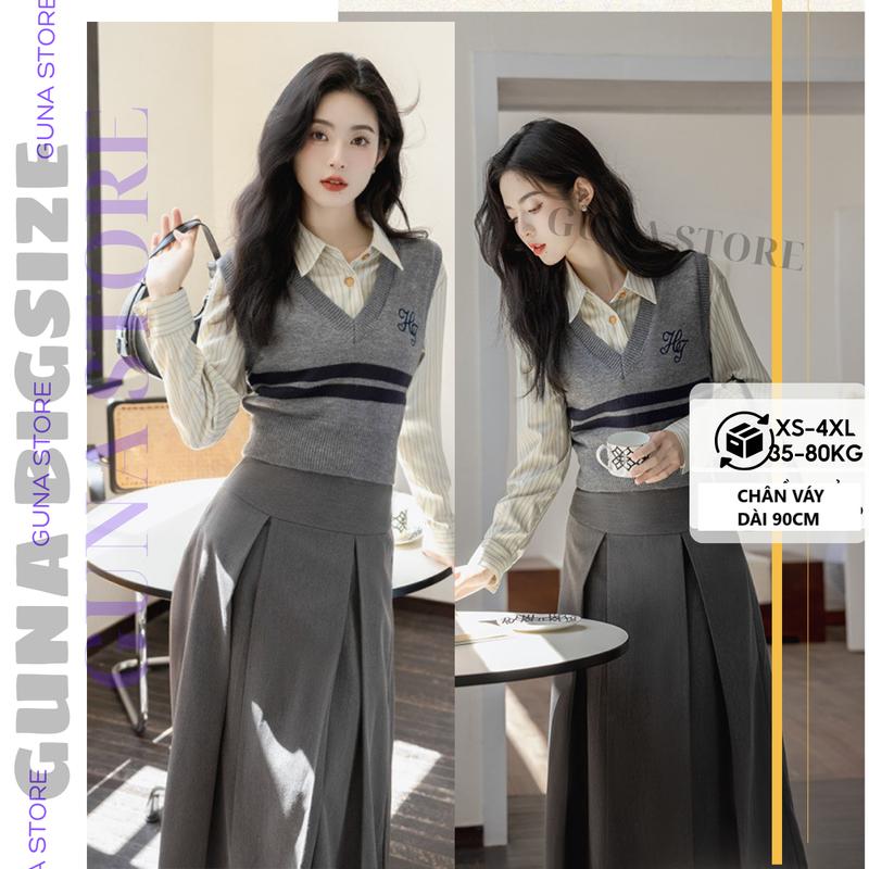 Chân váy nữ dáng midi dài (tặng kèm đai) mặc 2 kiểu có big size tới hơn 80kg.