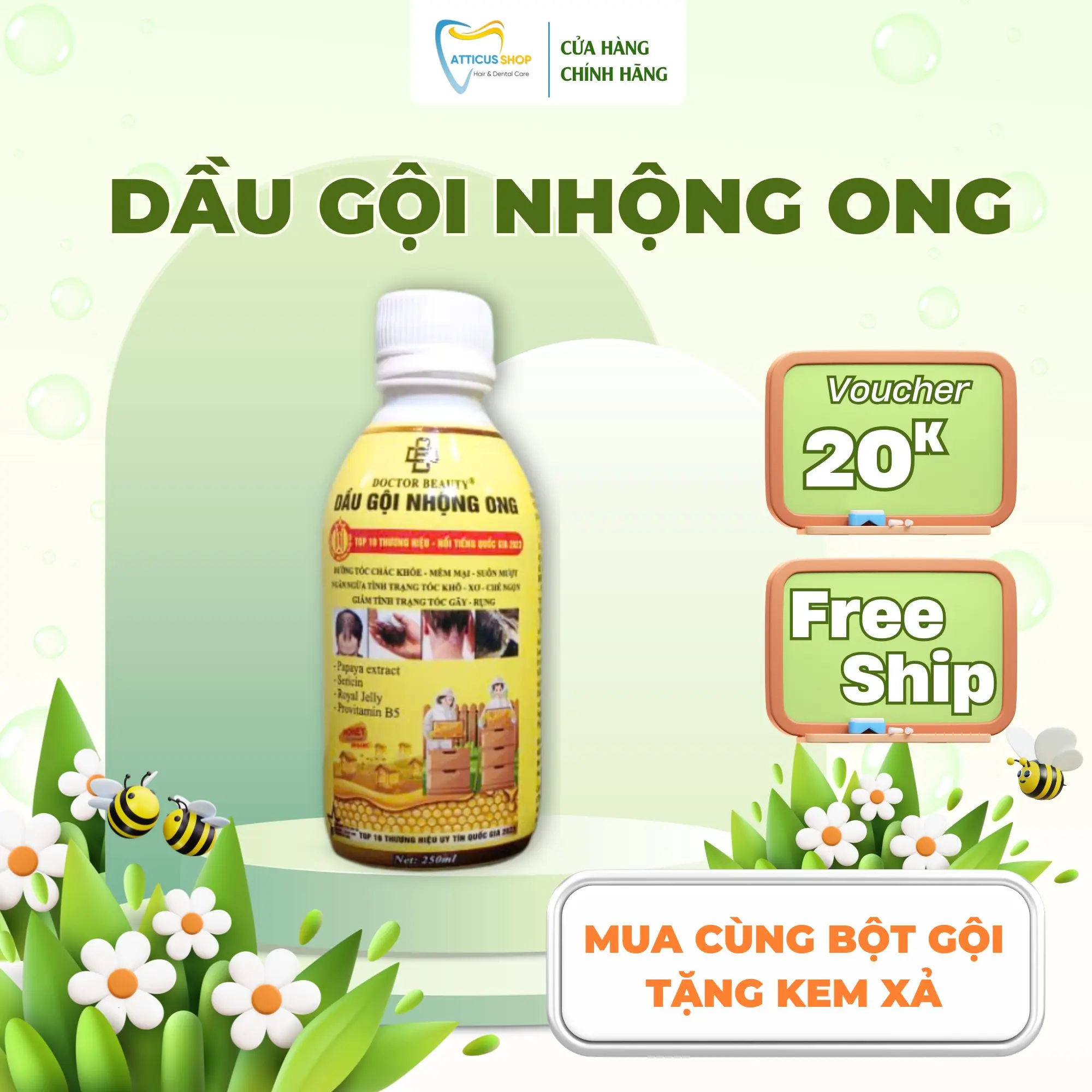 Dầu gội nhộng ong doctor beauty- sạch nấm ngứa gàu nuôi dưỡng tóc khỏe Nữ Nam Chăm Sóc Tóc