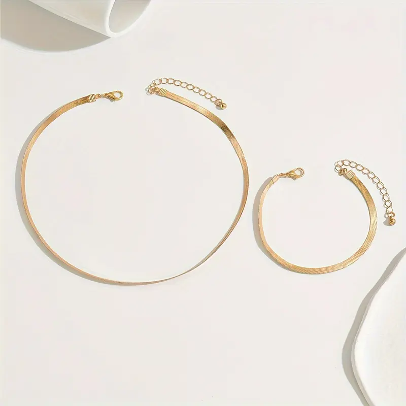 [Iron  Necklace and Bracelet] [1set Classic Simple Jewelry Set] Jewelry Set for Women, Sexy Simple Style, Iron  Necklace and Bracelet Combo, Versatile Daily and Vacation Accessory, for All Seasons heart chain men 7