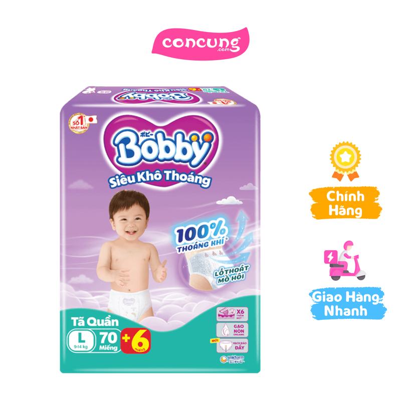 Tã quần Bobby size L, 70 miếng + 6 miếng (giao bao bì ngẫu nhiên)