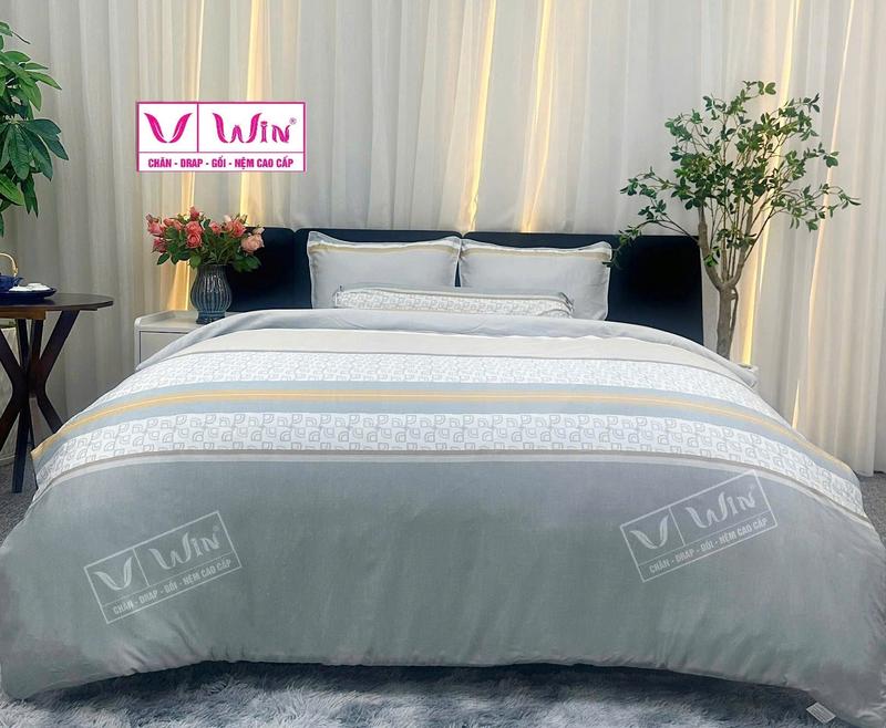   RẺ NHẤT  Chính hãng THẮNG LỢI - Bộ Drap  Ra  ga gối 4 món TENCEL Super Win  Sọc  DR30 chăn  ga  gối  cao  cấp gagiuong  mua  he 