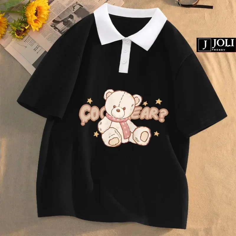 Áo Polo Nữ, Polo Unisex By JOLI Mã PL Gấu Coco Form Rộng Tay Lỡ Cho Nam Nữ Top Cotton