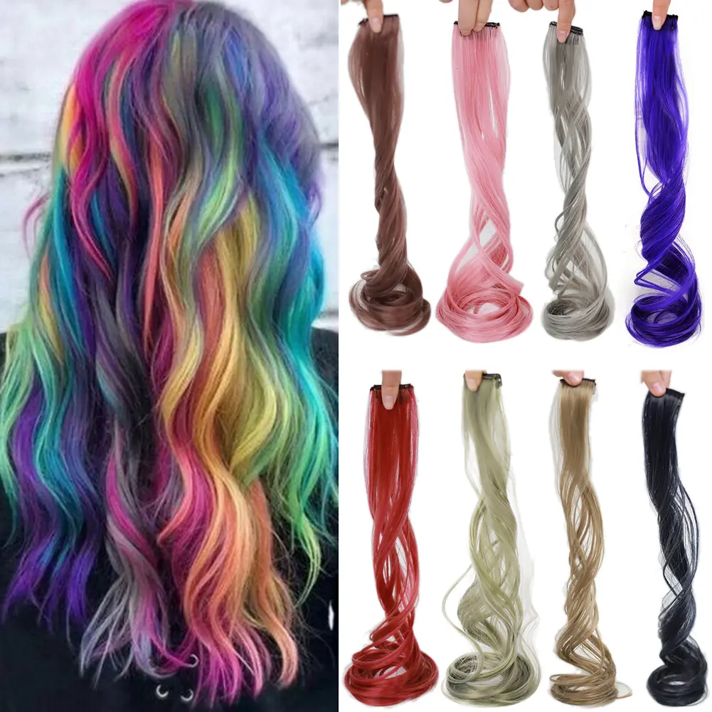 Rambut Palsu Kerinting Panjang Gelombang Besar, Berwarna, dengan Lubang Telinga, Sambungan Rambut Pewarna, Tidak Kelihatan, Rambut Palsu Sutera Suhu Tinggi, Tampalan, # 467856