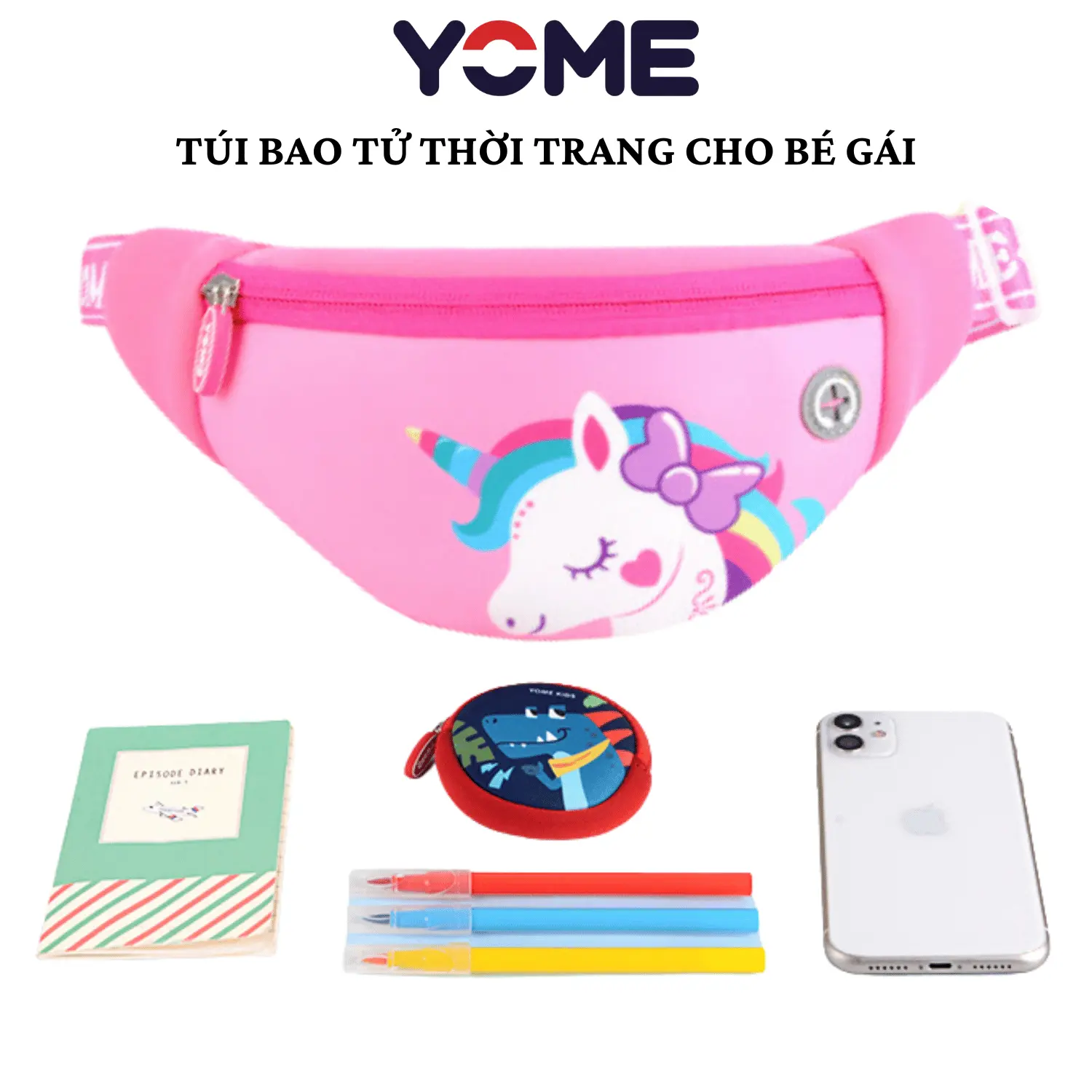 Túi bao tử thời trang siêu nhẹ cho bé gái YOME màu hồng chính hãng