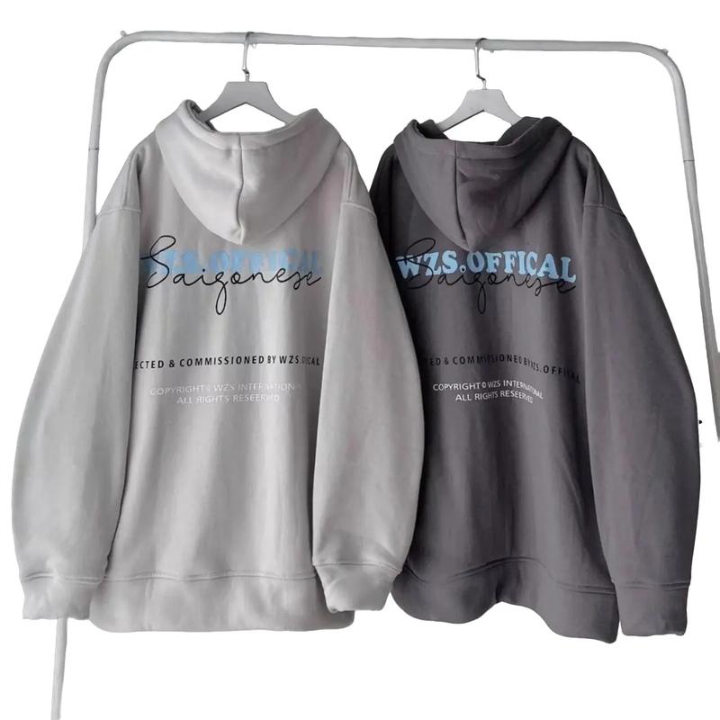 Áo khoác WZS.OFFICAL Thun Nỉ Len Tay dài Nón Mũ 2 Lớp - Áo Hoodie Khoá Zip Kiểu Rộng Unisex  Nam Nữ -Chống Nắng Thu Đông - Menswear Top Đen , Xám - Jacket