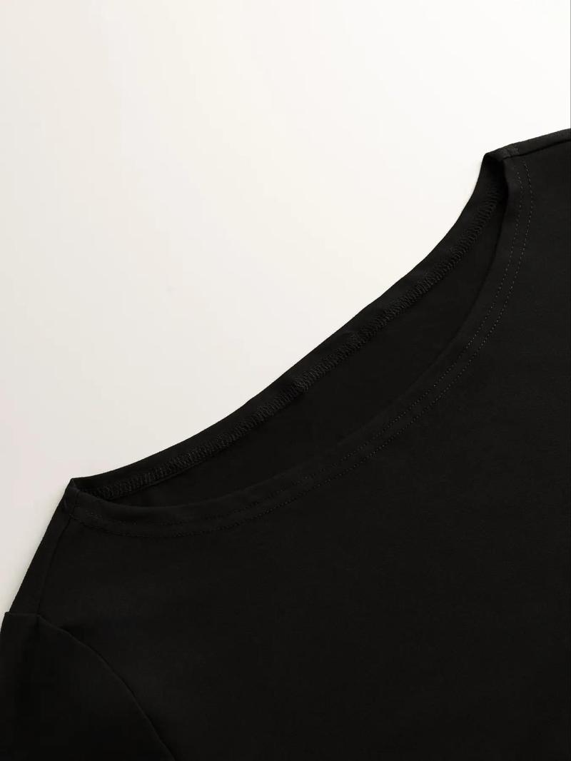 Product Introduction of Women's Solid Ruched Asymmetrical Tee & Elastic Waist Pocket Pants Two-piece Set, Casual Long Sleeve Boat Neck Top & Wide Leg Trousers for Spring & Fall, Tall Clothing Women, Gen Z Corporate Outfit, Winter Outfits, Rave 2 Piece Set,  Curve Fashion 20