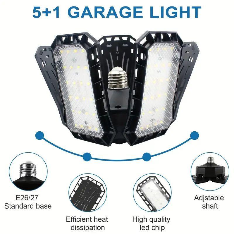 LED Garage Light Bulb, Super Bright LED Shop Light With 5 Adjustable Panels, E26/E27 Screw Socket Deformable LED Ceiling Light 6