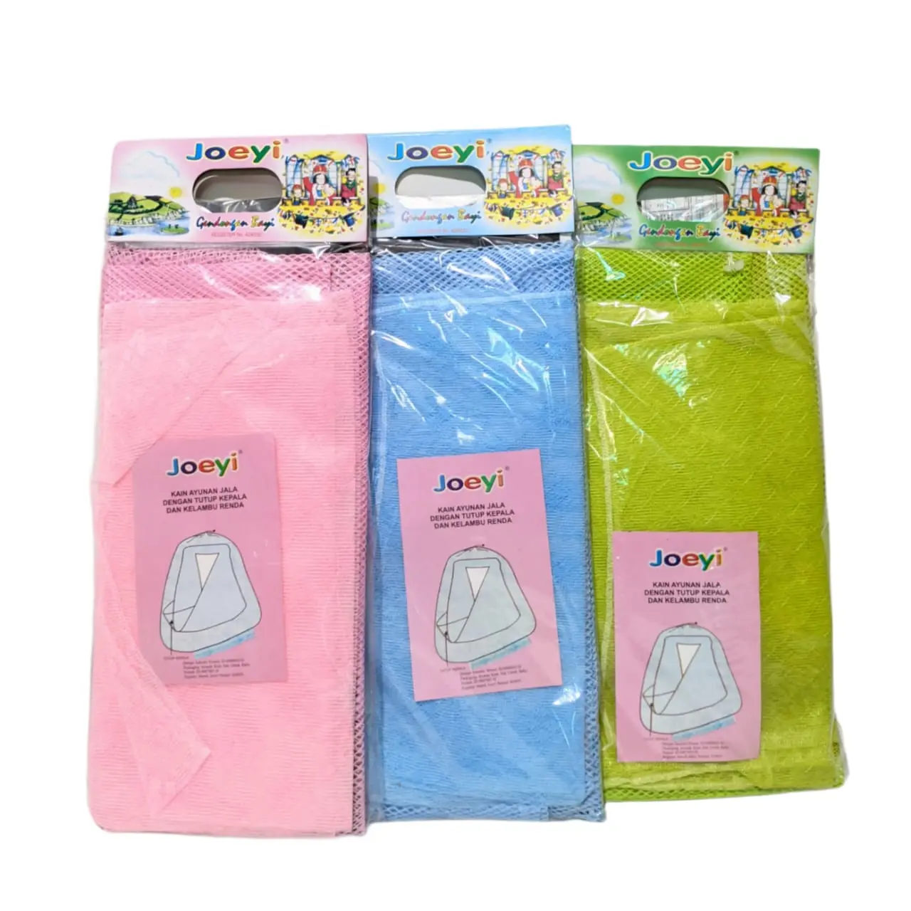 Kain Ayunan dan Kain Kelambu Bayi Joeyi - Warna Biru Pink Hijau