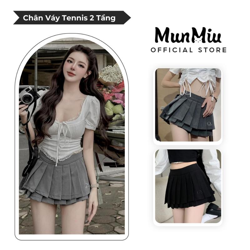 Chân váy xoè tennis MunMiu váy xếp ly 2 tầng thêu chữ Q chất liệu tuytsi cao cấp 5910 Women Nữ Nhung