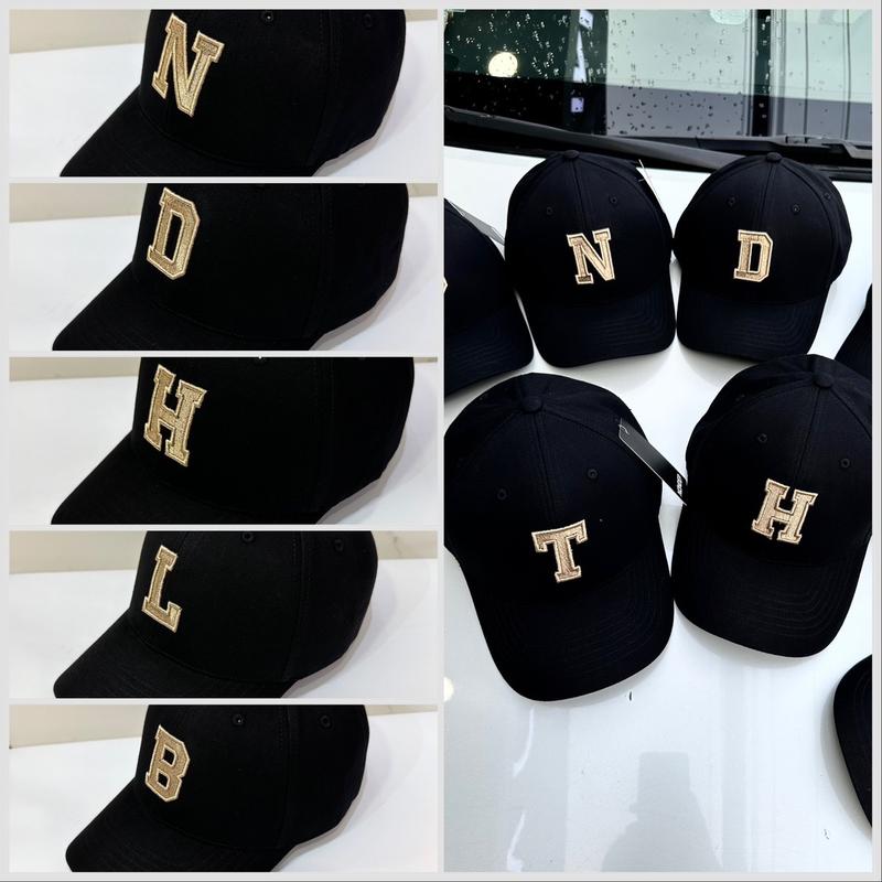 Mũ Lưỡi Trai Đen Cao Cấp Thêu Chữ Theo Tên ! logo Vàng Ánh Kim , Nón kết kaki korea hot trend 2025 Hat Cap Cotton free size