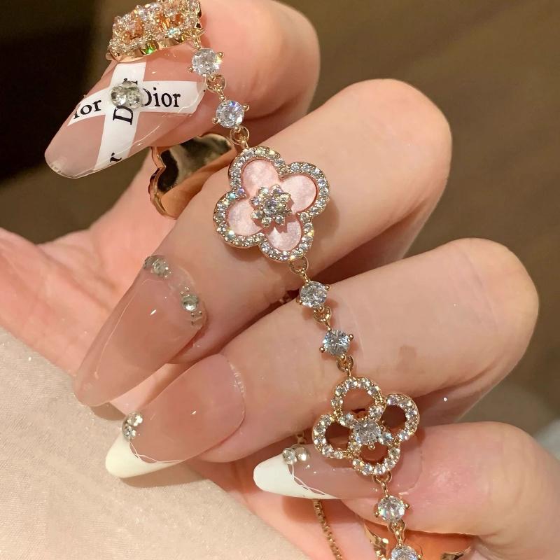Vòng Tay Zircon, Thiết Kế Hoa Hồng, Cỏ Ba Lá Có Thể Điều Chỉnh Đồ Trang Sức Tinh Tế 2