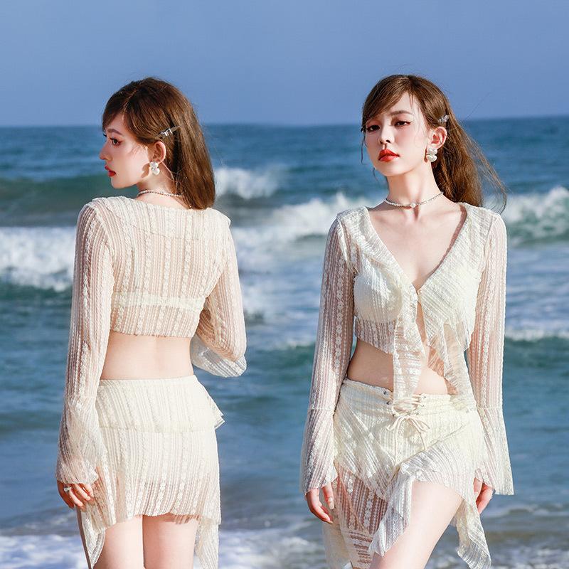 Bikini Bộ Đồ Bơi Đi Biển 3 Chi Tiết Nhún Bèo Che Khuyết Điểm Tôn Dáng Áo Dài Tay Chống Nắng (B2) 3