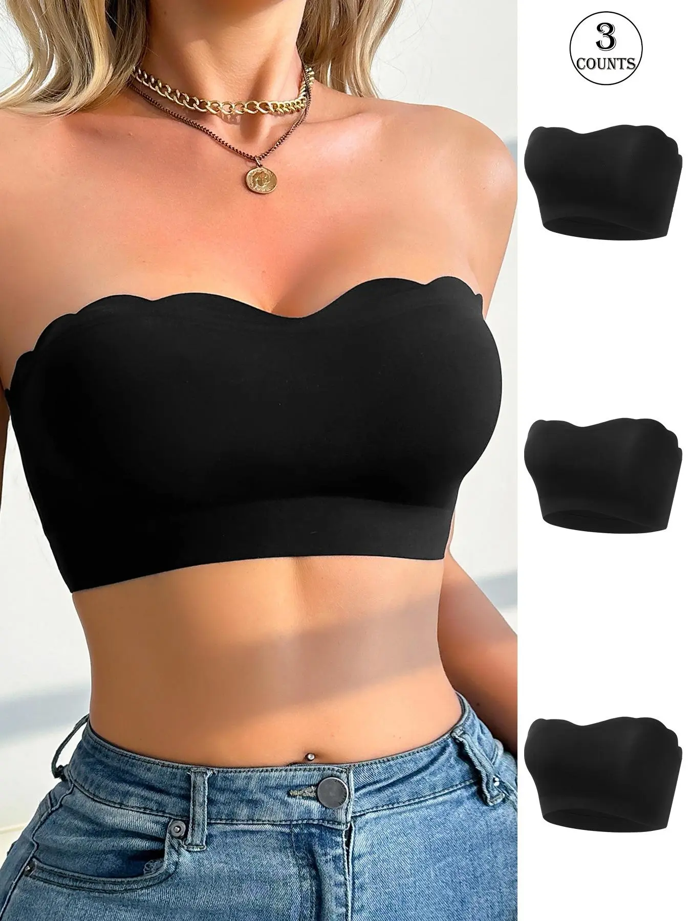 Women's Solid Wireless Bandeau Bra, Comfortable Breathable Strapless Push Up Bra, Women's Lingerie for Daily Wear