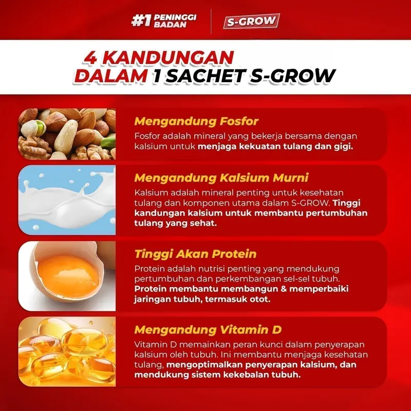 S-GROW - Suplemen Peninggi Badan Dewasa [ APROVED BY HY SYSKA ] 3