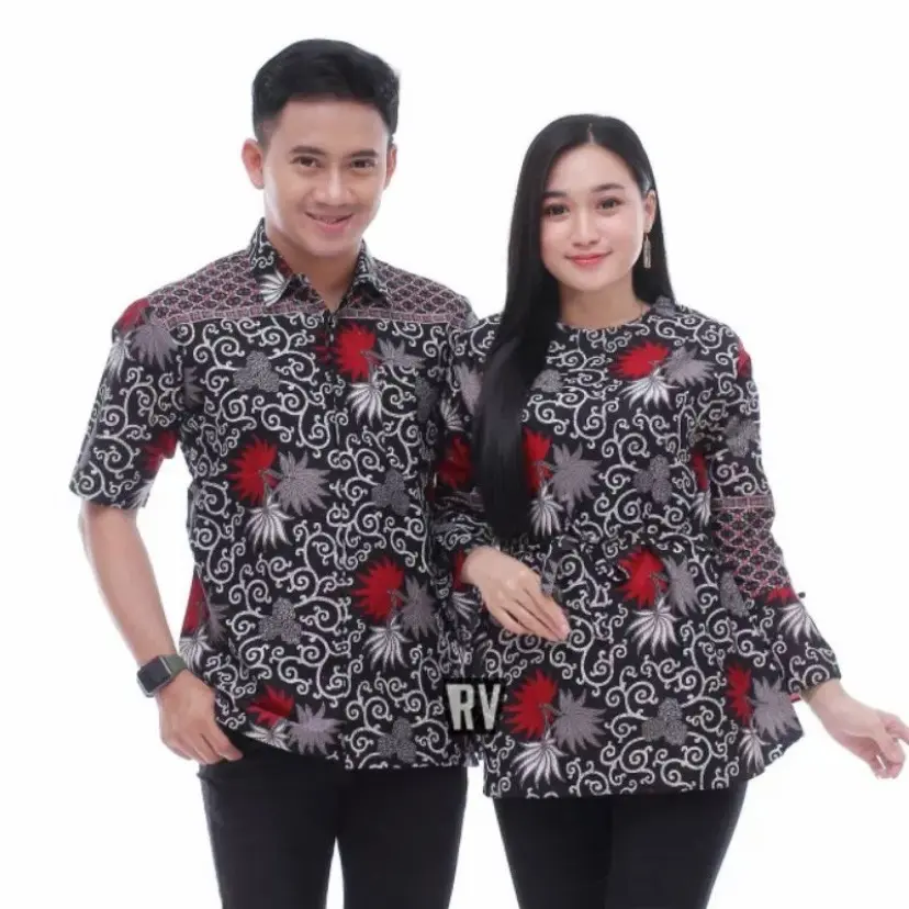 Baju batik motif terbaru couple pasangan hem atasan pria lengan pendek blus atasan wanita batik pekalongan