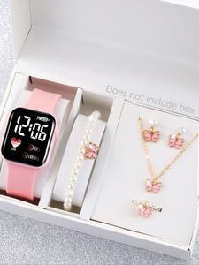 Conjunto de reloj electrónico con corazón LED para mujeres, regalo perfecto de cumpleaños, incluye caja de joyería elegante, ideal para uso diario y fiestas