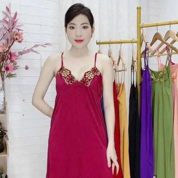 Đầm ngủ thun lạnh 2 dây phối ren hoa sexy