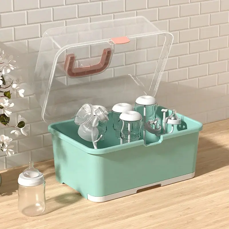 Baby Feeding Nursing Bottle Drying Rack Newborn Storage Box Dustproof Tableware Cupboards Container with Handle