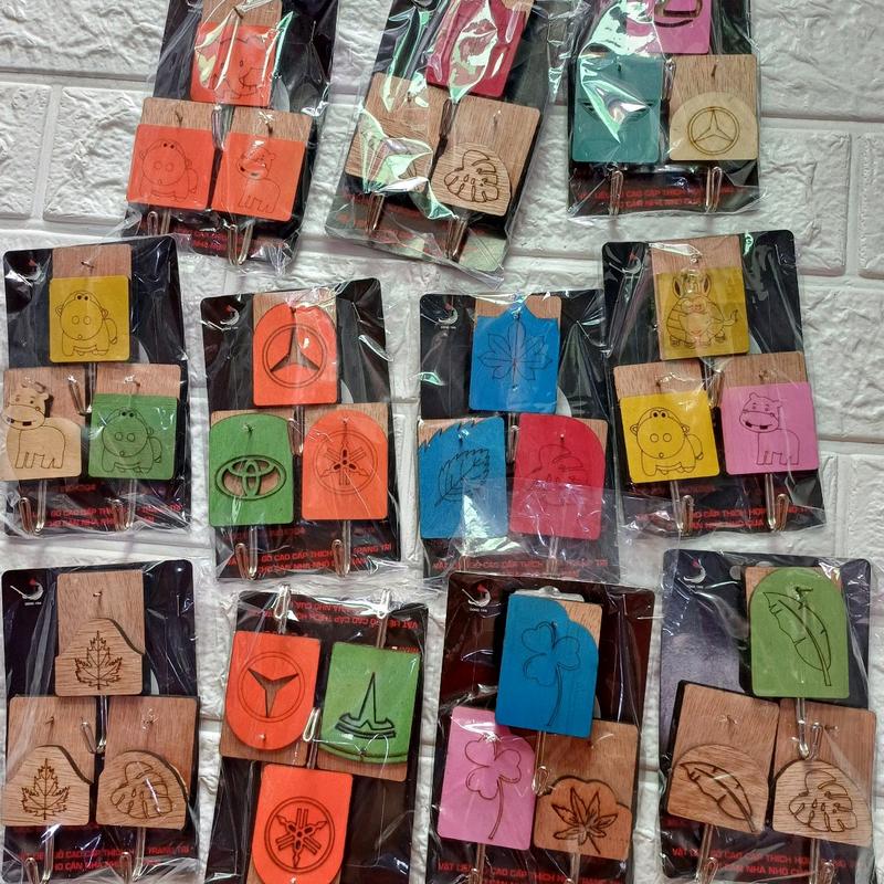 2 vĩ ( 6 cái) móc dán tường đóng đinh bằng gỗ decor phong cách cho ngôi nhà bạn