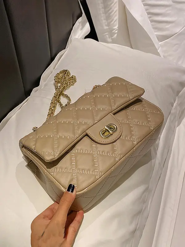 Women's Fashion Chain Strap Quilted Crossbody Bag, Casual Solid Color Shoulder Bag for Daily Used, Trendy All-match Commuter Bag 5