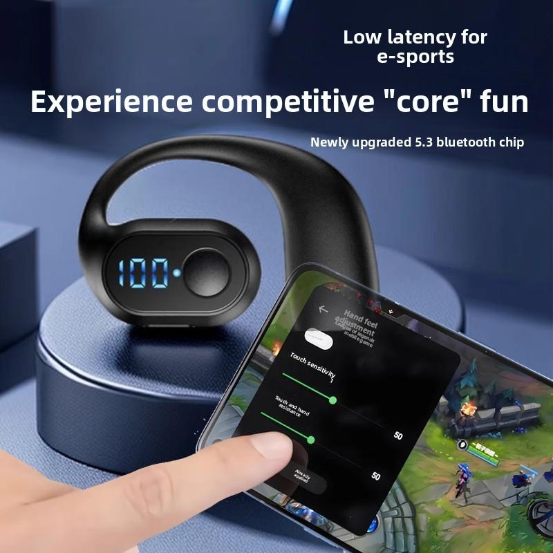 Tai nghe Bluetooth, không dây, không nhét trong tai, trên tai, thích hợp cho thể thao, chơi game, nghe nhạc và gọi, có màn hình hiển thị pin, tương thích với Apple và Android 2