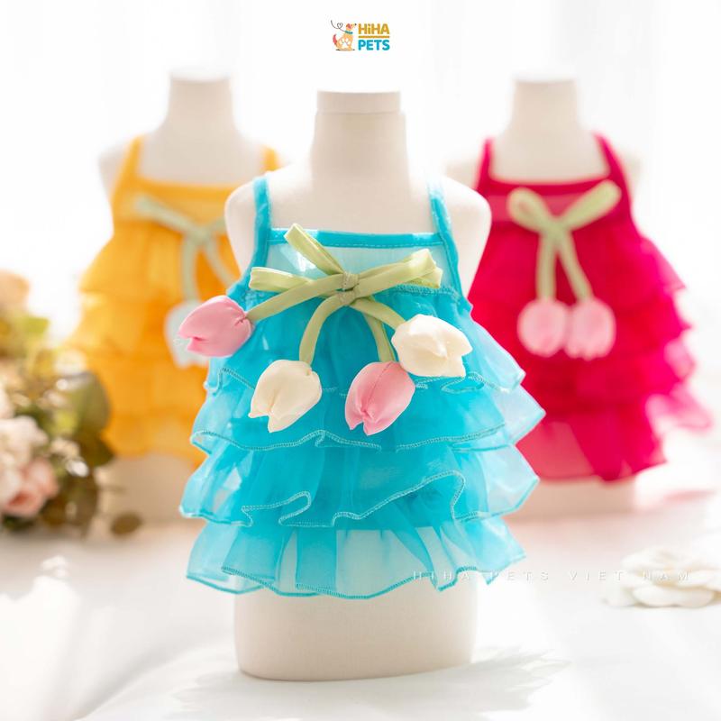 Đầm Váy Tầng Hoa Tulip Chó Mèo Thời Trang Quần Áo Thú Cưng Thiết Kế Cao Cấp Hiha Pets.