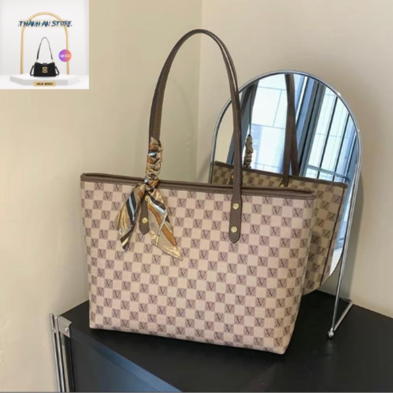 Túi Xách Nữ Túi Tote Công Sở Da Kẻ Ô Kèm Khăn Lụa Sảng Chảnh Bag Kem Hoa Chữ Nhật tui dap toptui thinh hanh