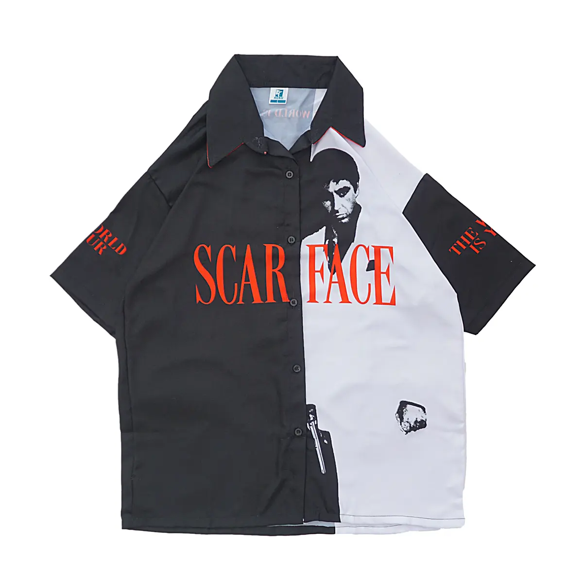 HOKU | Scarface Shirt Kemeja Oversiza Kemeja Unisex Casual T shrit Pakaian Semi Formal Kemeja Anak Muda Kemeja Motif Katun Oversize Pendek Pria Kaos