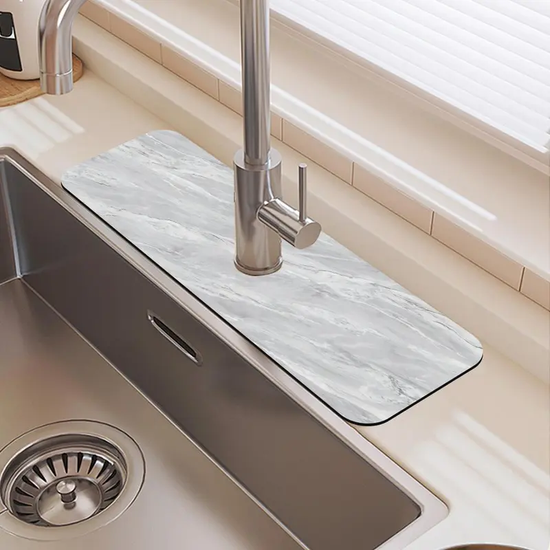 Marble Pattern Faucet Mat, Waterproof Durable Rubber Splash Guard, Non-slip Sink Mat, Kitchen Sink Accessories, Home Supplies 0