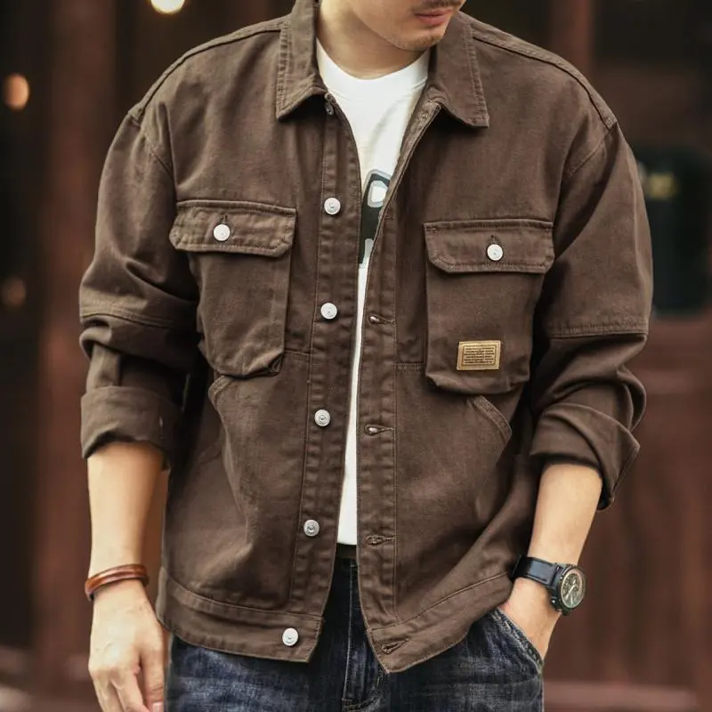 Áo Khoác Denim Heavyweight Cổ Điển Mỹ, Cao Cấp, Dành Cho Nam, Dáng Rộng Vừa Vặn, Thương Hiệu Hợp Xu Hướng Áo Khoác Bảo Hộ Lao Động Sành Điệu, Thích Hợp Cho Mùa Thu, Hàng Mới Về