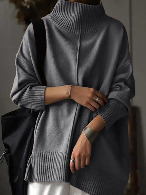 Women's Solid Color Drop Shoulder High Neck Sweater, Casual Long Sleeve Jumper for Spring & Fall, Fashion Women's Knitwear for Daily Wear 0