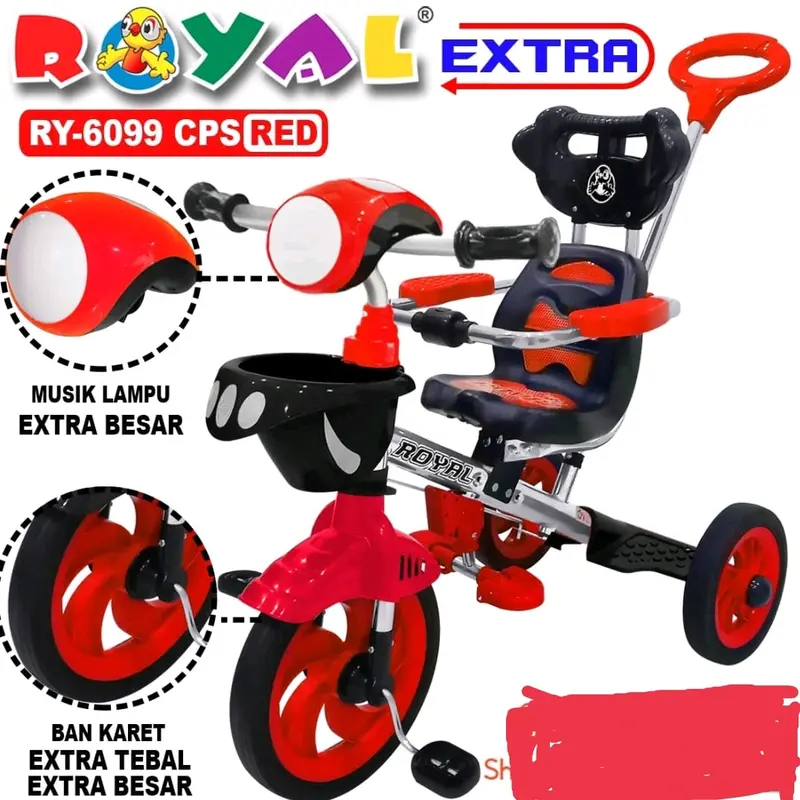 sepeda anak roda tiga royal tipe 2288cps / 2288cp/2088cps/2088cp Ban Karet Lampu Toys Asli 1