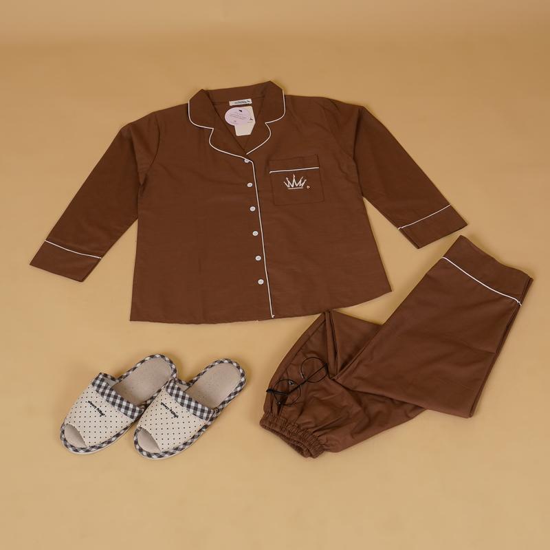 [BEST SELLER] Nyonya Piyama Katun Set Piyama Lengan Panjang (Classic Signature) Baju Celana Nyaman  Setelan Dewasa Tidur Wanita Kombinasi  Pendek Atasan Polos Katun 2