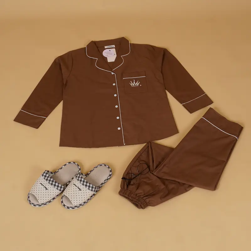 [BEST SELLER] Nyonya Piyama Katun Set Piyama Lengan Panjang (Classic Signature) Baju Celana Nyaman  Setelan Dewasa Tidur Wanita Kombinasi  Pendek Atasan Polos Katun 2