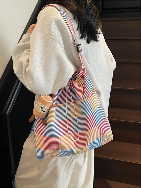 Women's Colorblock Tote Bag, Fashionable Large Capacity Shoulder Bag for Daily Used, Casual Trendy Versatile High-quality Daily Commuting Bag, Girl Everyday Bag 7