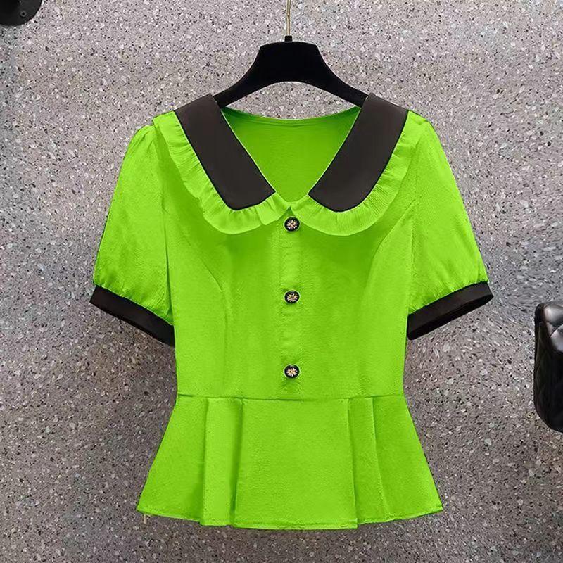 Product Introduction of Áo Sơ Mi Cổ Búp Bê Ngắn Tay, Dành Cho Nữ, Phong Cách Mùa Xuân Và Mùa Hè 2024, Eo Bó Sát, Phong Cách Phương Tây, Áo Sơ Mi Nhỏ Đẹp, Áo Chống Lão Hóa, Ôm Sát, Hàng Mới Về 26